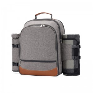 Insulated Picnic Backpack for 4 Persons with Full Set of Tablewares, Roomy Cooler Compartment, Bottle Holders and Large Waterproof Picnic Rug