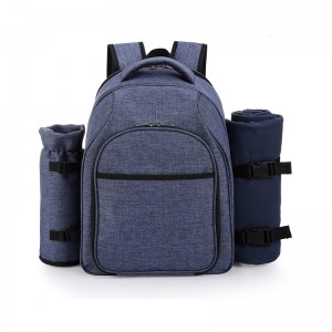Picnic Backpack Bag for 2 Person with Cooler Compartment, Detachable Bottle/Wine Holder, Fleece Blanket, Plates and Cutlery Set (2 Person, Navy)