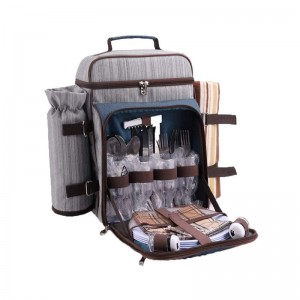 4 人野餐背包袋帶冷藏隔層可拆卸瓶酒架防水毯盤和餐具套裝非常適合家庭戶外遠足露營