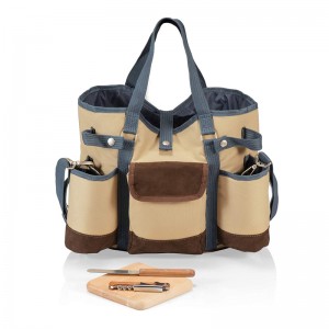 Picnic Time Brand Country Cheese Service and Corkscrew Wine Tote Bag, 14″ x 12″ x 8″, Tan/Blue