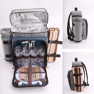 Picnic Backpack Bag for 4 Person with Cooler Compartment Detachable Bottle Wine Holder Waterproof Blanket Plates and Cutlery Set Perfect for Family Outdoor Hiking Camping
