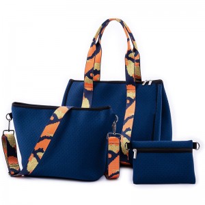Neoprene Tote Bag and Crossbody Bag for Women with Zipper Beach Bag Everyday Handbag, Makeup Pouch and Camo Strap