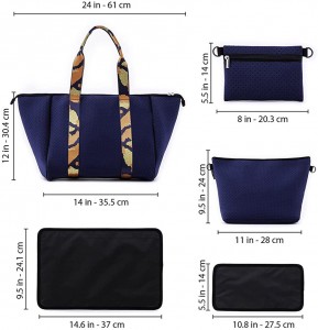 Neoprene Tote Bag and Crossbody Bag for Women with Zipper Beach Bag Everyday Handbag, Makeup Pouch and Camo Strap