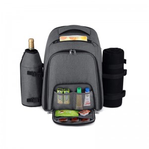 Picnic Backpack Bag for 4 Person with Insulated Cooler Compartment, Fleece Blanket, Detachable Wine Holder, Cutlery Set (Gray)