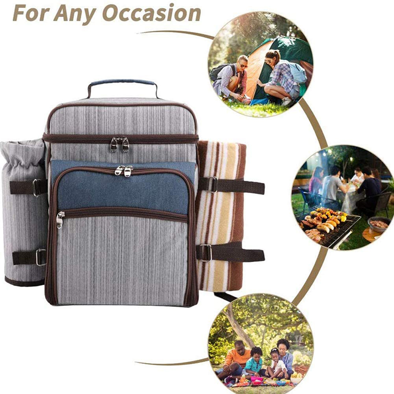Flexzion Picnic Backpack Kit - Set for 4 Person with Cooler Compartment, Detachable Bottle/Wine Holder, Fleece Blanket, Plates and Flatware Cutlery