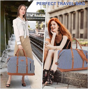 Canvas Weekender Bag, Womens Overnight Bag Carryon Weekend Travel Duffel Tote with Shoe Compartment with Toiletry Bag Flight Approved