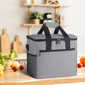 Graue isolierte Lunchbox-Kühltasche mit 16 l Fassungsvermögen und Schultergurt für Strand, Picknick, Park