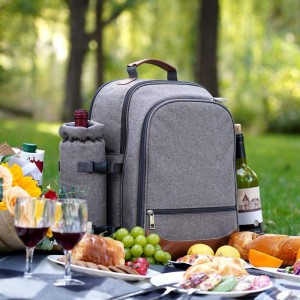 Mochila de piquenique isolada para 4 pessoas com conjunto completo de talheres, compartimento refrigerador espaçoso, porta-garrafas e grande tapete de piquenique à prova d'água