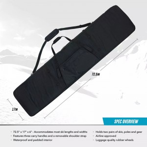 High Quality OEM Accept Rolling Double Ski Bag Travel Bag cross country ski bag with wheels with 5 Storage Compartments