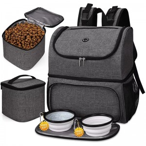 Pet Travel Bag, Double-Layer Pet Backpack, Pet Travel Backpack with 2 Silicone Collapsible Bowls and 2 Food Baskets