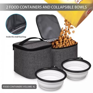 Bolsa de viagem para animais de estimação, mochila para animais de estimação de camada dupla, mochila de viagem para animais de estimação com 2 tigelas dobráveis ​​de silicone e 2 cestas de comida