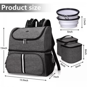 Bolsa de viagem para animais de estimação, mochila para animais de estimação de camada dupla, mochila de viagem para animais de estimação com 2 tigelas dobráveis ​​de silicone e 2 cestas de comida